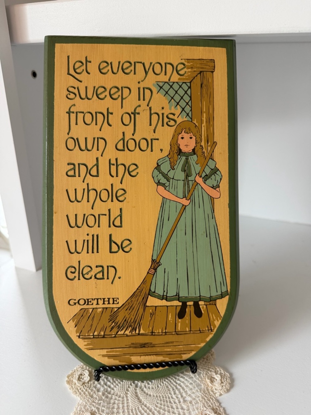 Hand-Painted Wooden Plaque with Goethe Quote